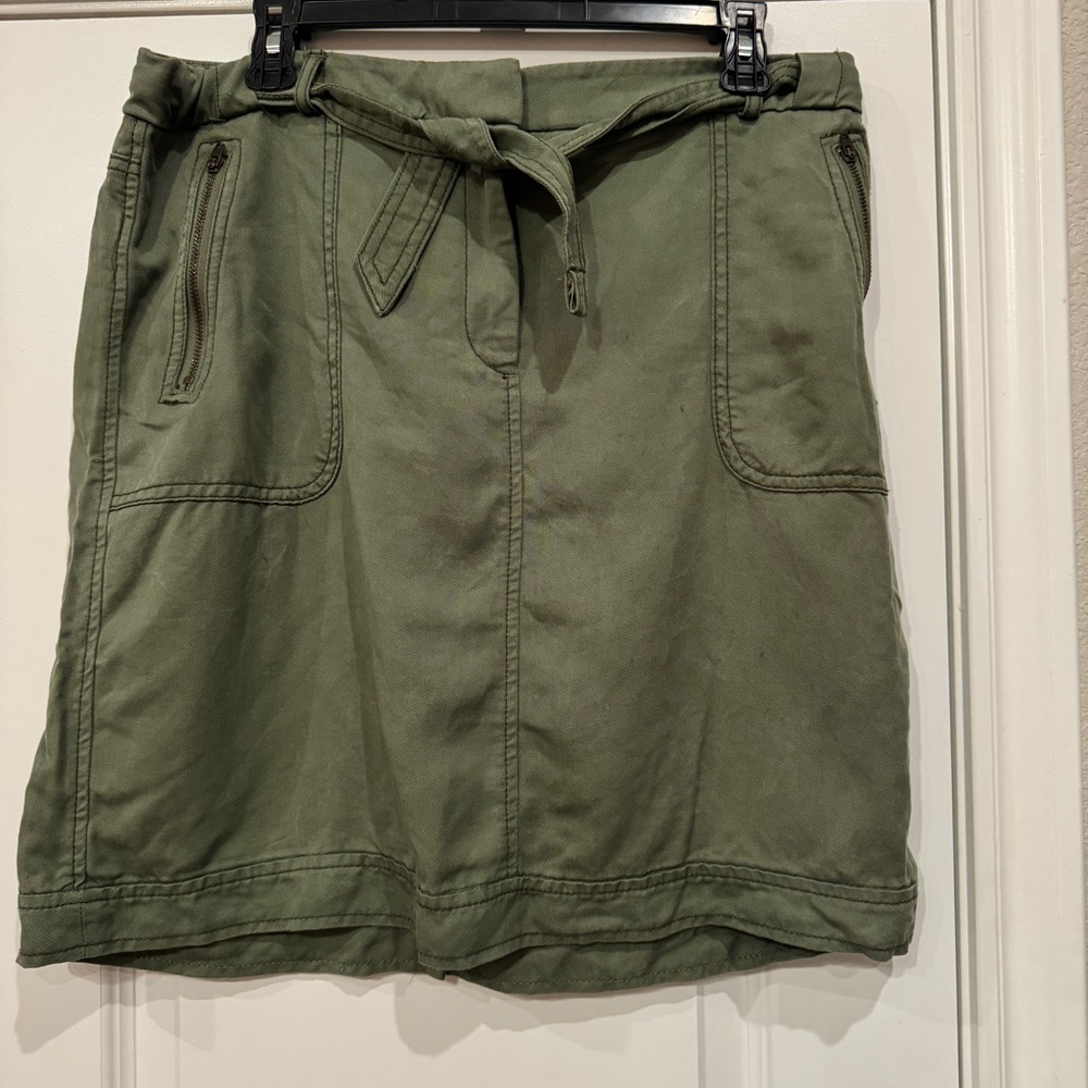 LOFT Green Pencil Skirt with‎ Tie Front and Cargo Style